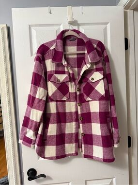 Pink and Cream Plaid Button-Up Shacket